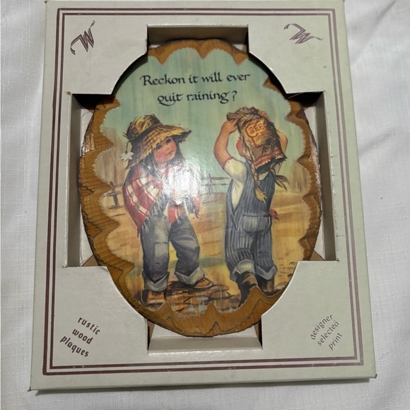 Rustic Wood Plaque with Country Kids Design - Picture 2 of 7